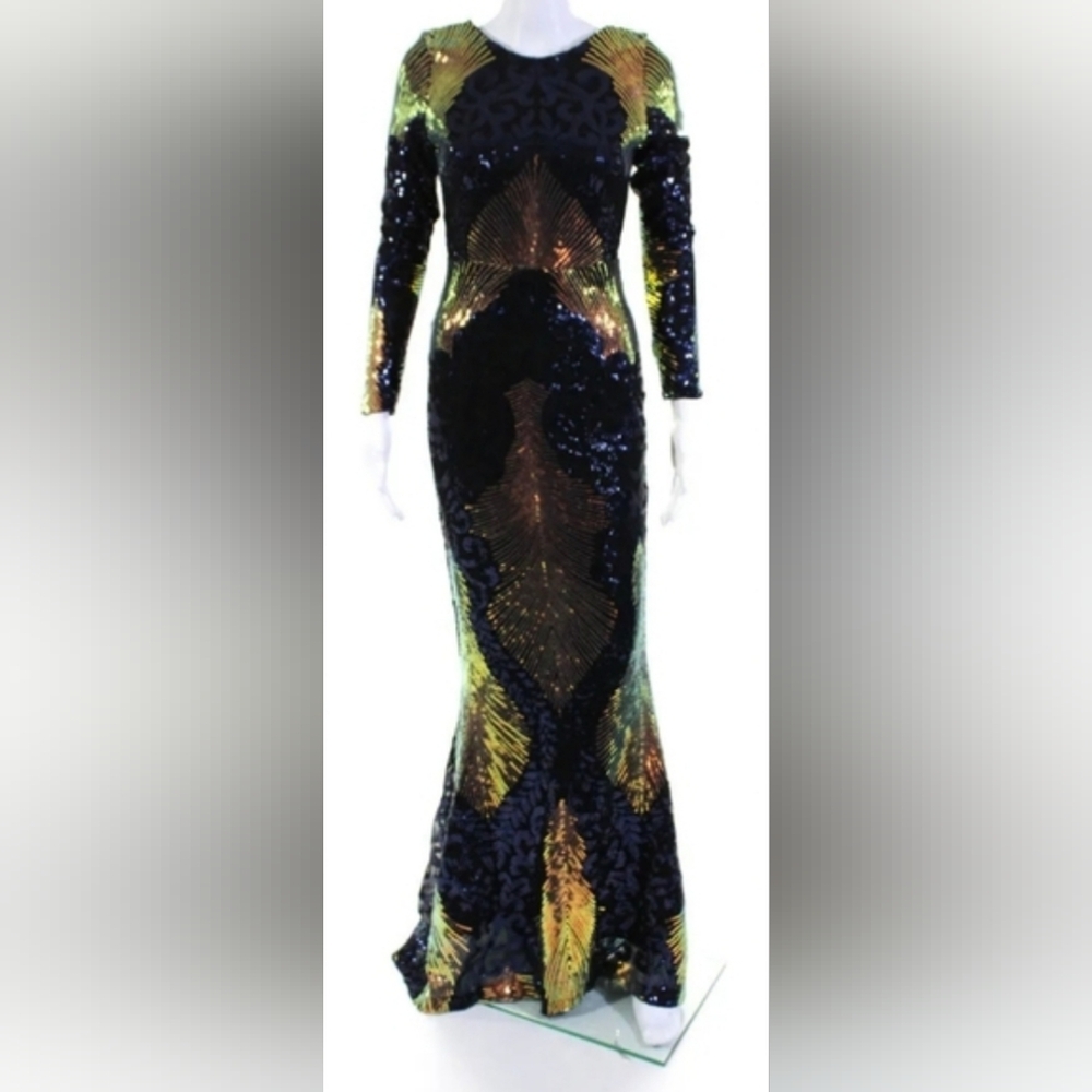 Stunning Long Sleeve Sequin Dress in Black and Gold